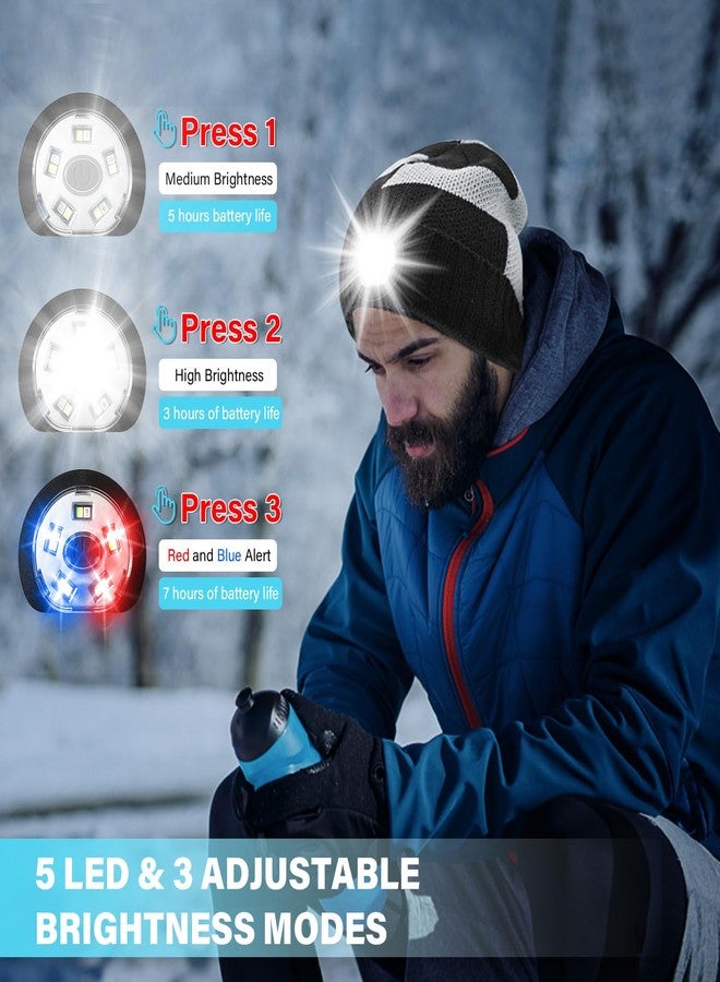 SJPRO قبعة صوفية مبطنة بإضاءة LED، قابلة لإعادة الشحن عبر منفذ USB، قبعة شتوية دافئة للجنسين، قبعة محبوكة بإضاءة ليلية، مصباح يدوي للتخييم والجري في الهواء الطلق، هدية قبعة صوفية للنساء والرجال، لون أسود - Image 4